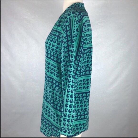 Amanda Uprichard Womens Silk Blouse Size Small Green Navy 3/4 Sleeve Pullover - Picture 3 of 6